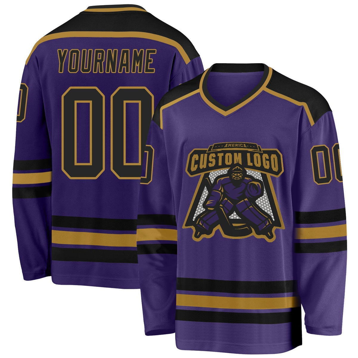 Custom Hockey Jersey - Purple Black-Old Gold
