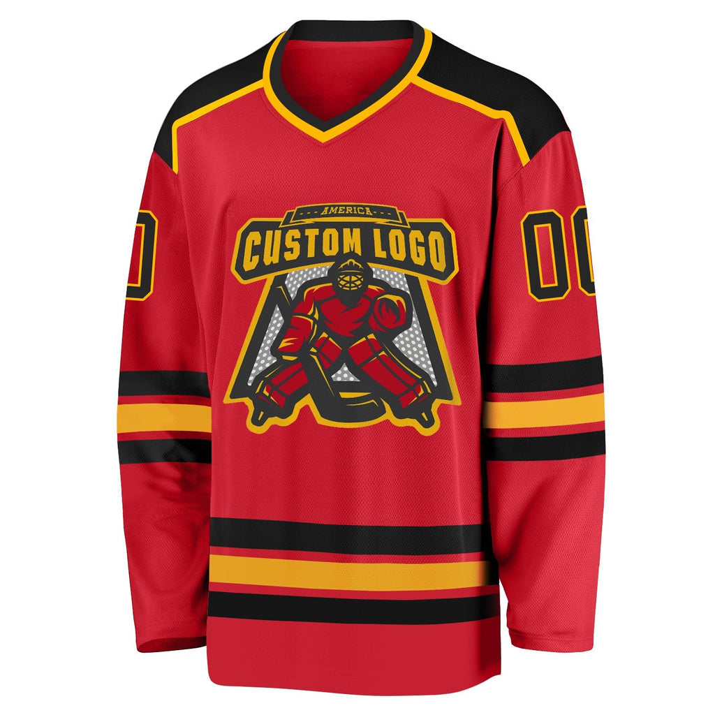 Custom Hockey Jersey - Red Black-Gold