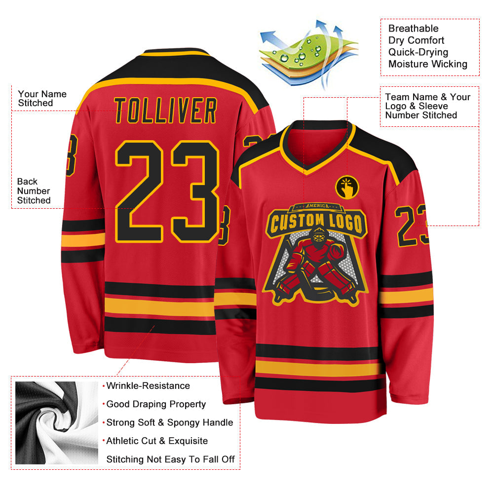 Custom Hockey Jersey - Red Black-Gold