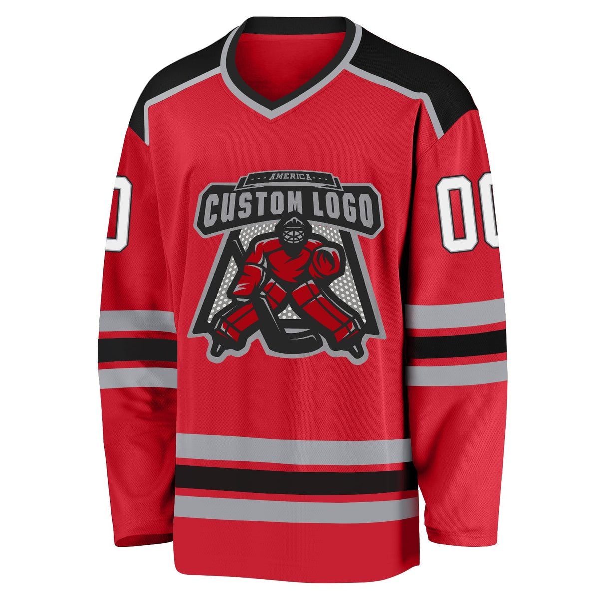 Custom Hockey Jersey - Red White-Black
