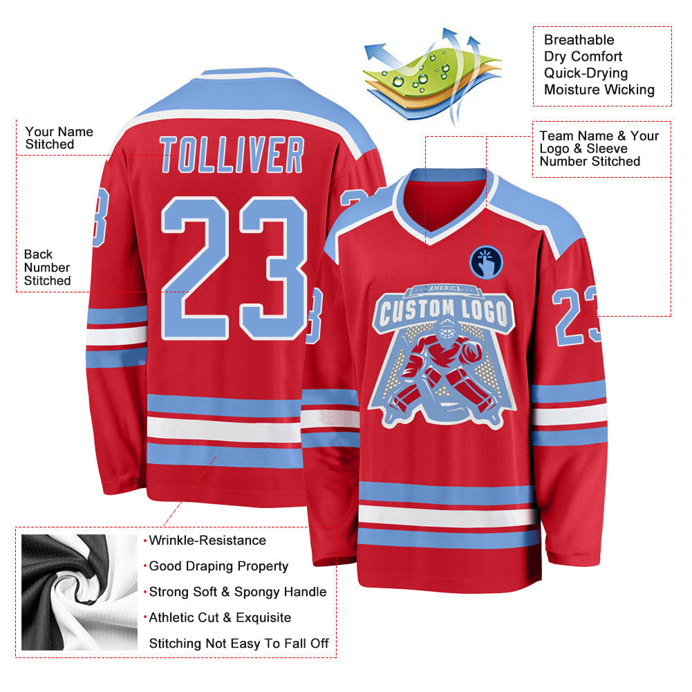 Custom Hockey Jersey - Red Light Blue-White