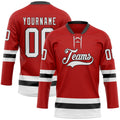 Custom Hockey Jersey - Red White-Black Lace Neck