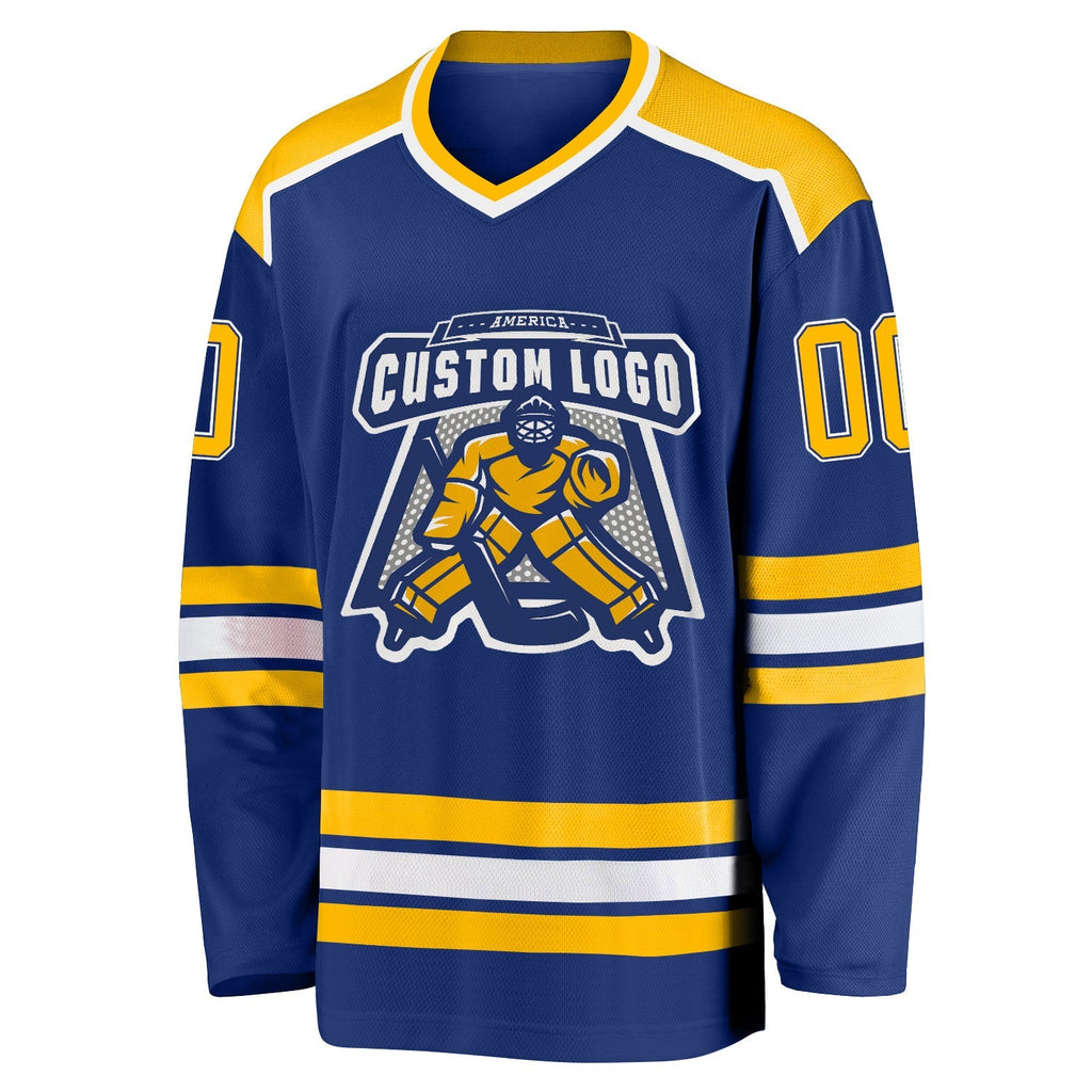 Custom Hockey Jersey - Royal Gold-White