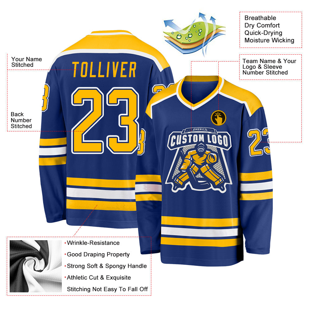 Custom Hockey Jersey - Royal Gold-White
