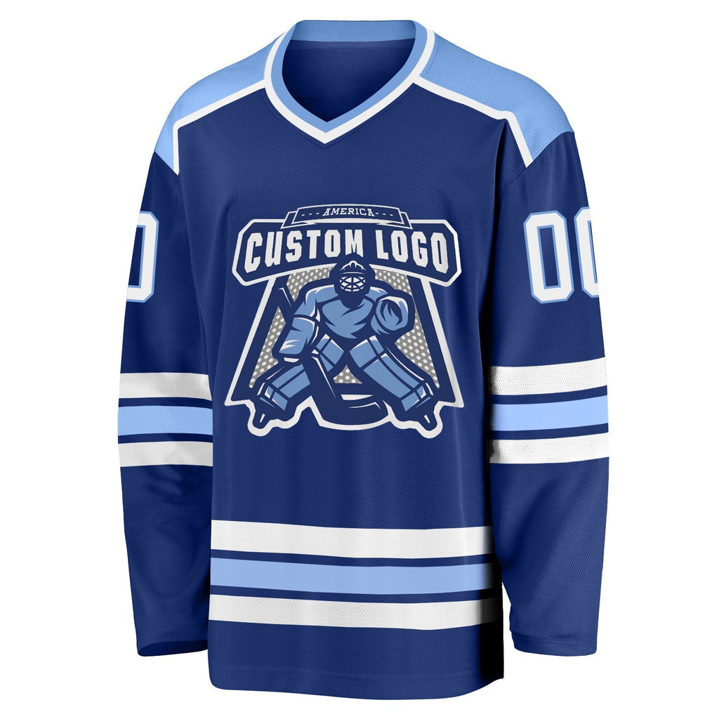 Custom Hockey Jersey - Royal White-Light Blue