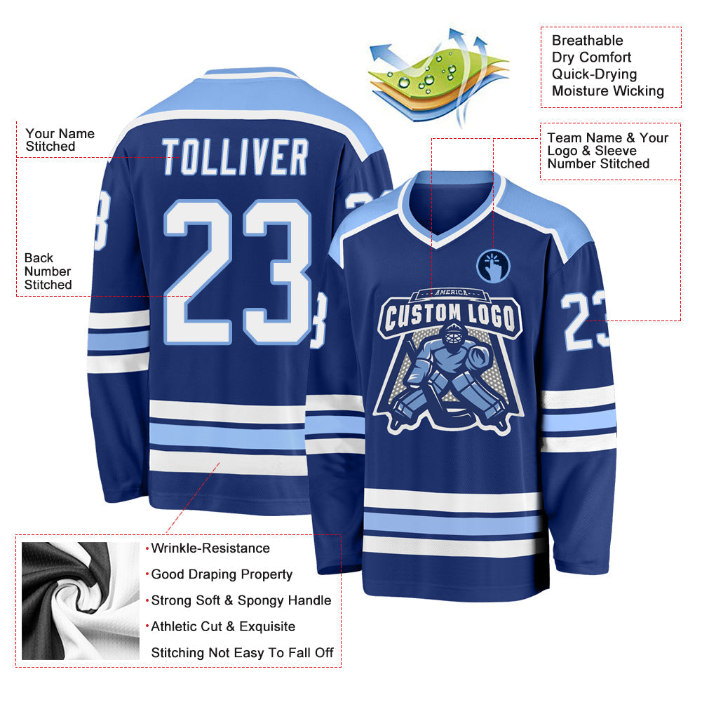 Custom Hockey Jersey - Royal White-Light Blue
