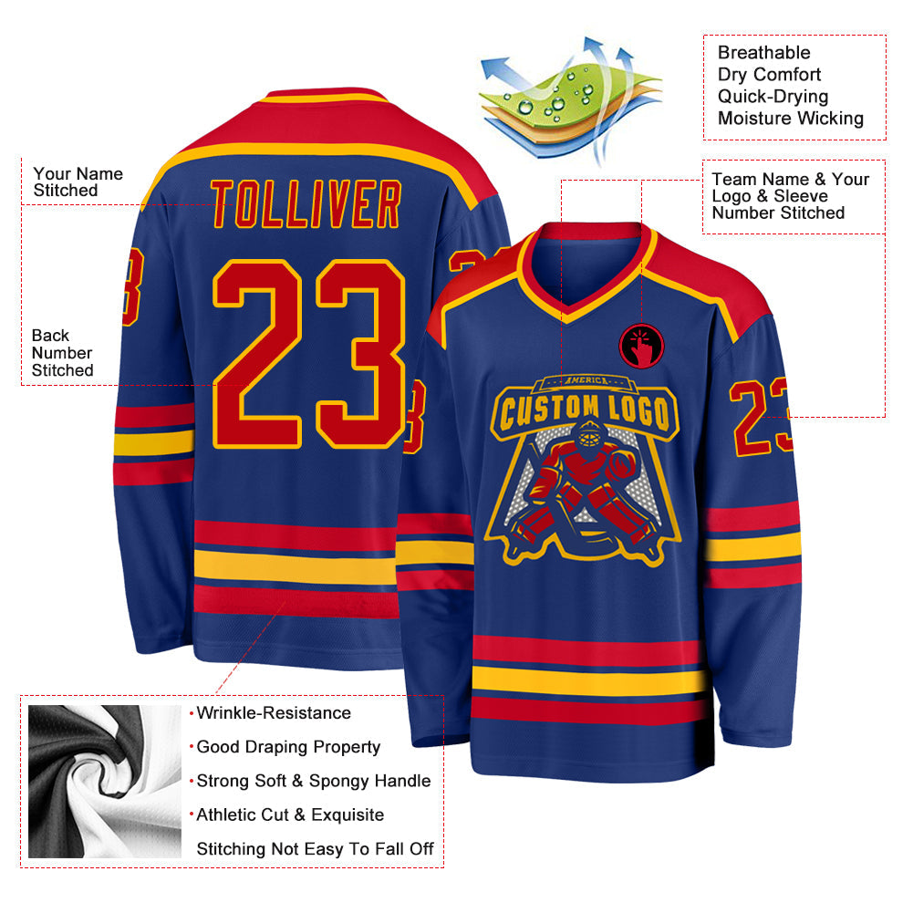 Custom Hockey Jersey - Royal Red-Gold