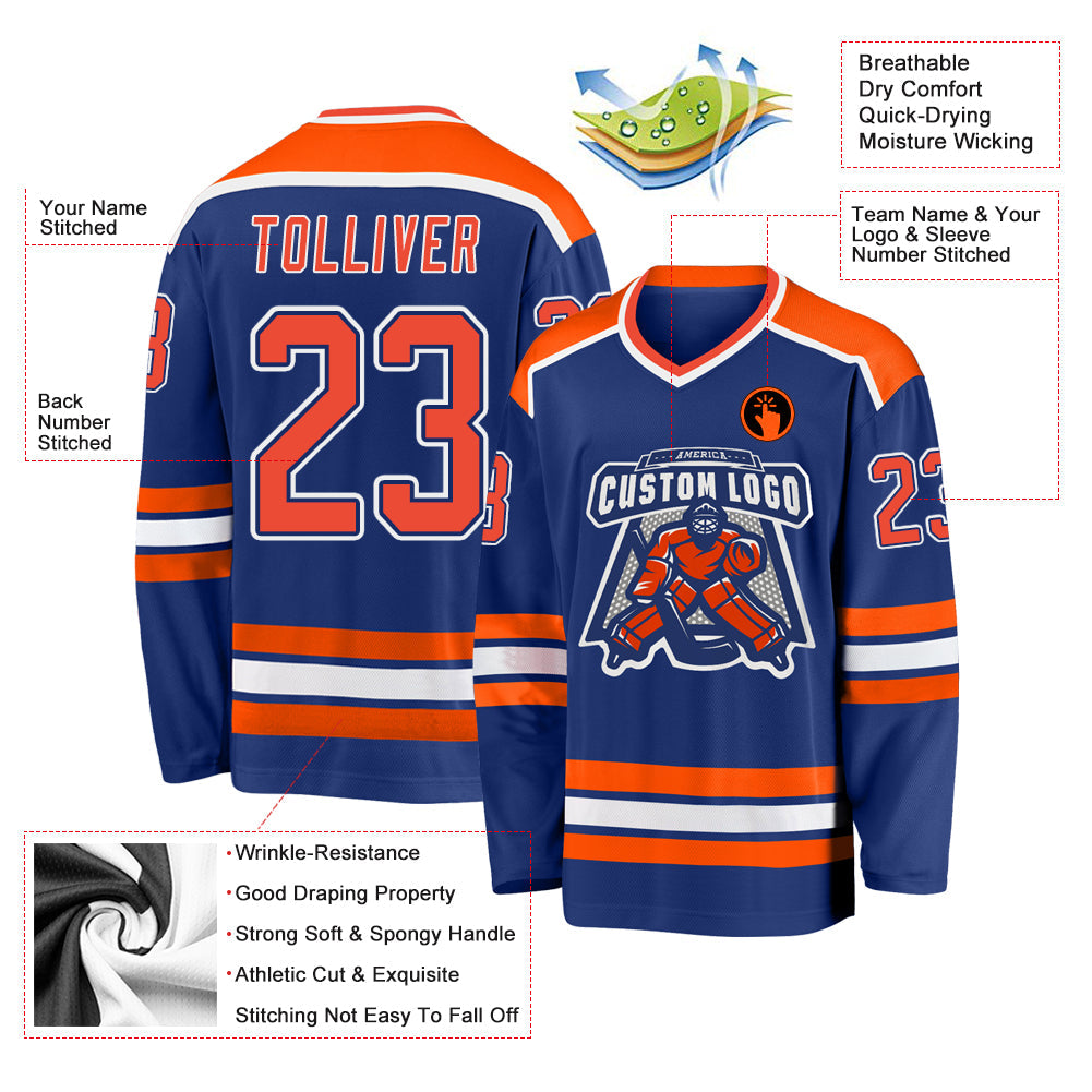 Custom Hockey Jersey - Royal Orange-White