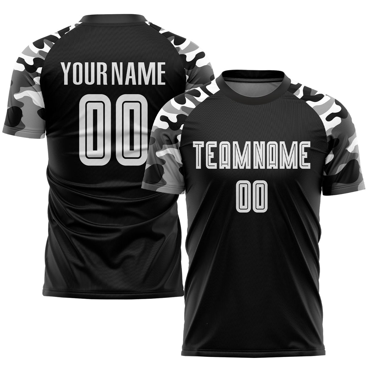 Custom Soccer Jersey - Black White-Camo Sublimation Uniform