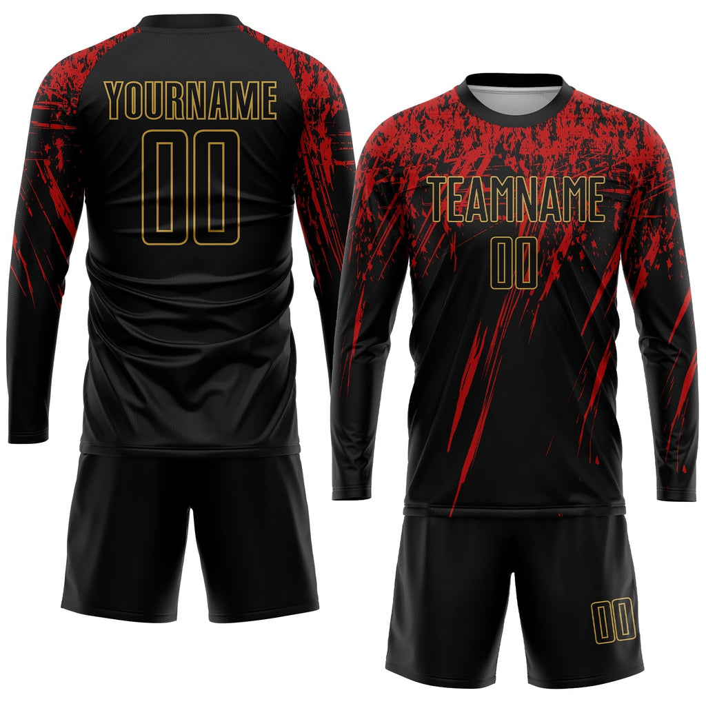 Custom Soccer Jersey - Black Black Old Gold-Red Sublimation Uniform