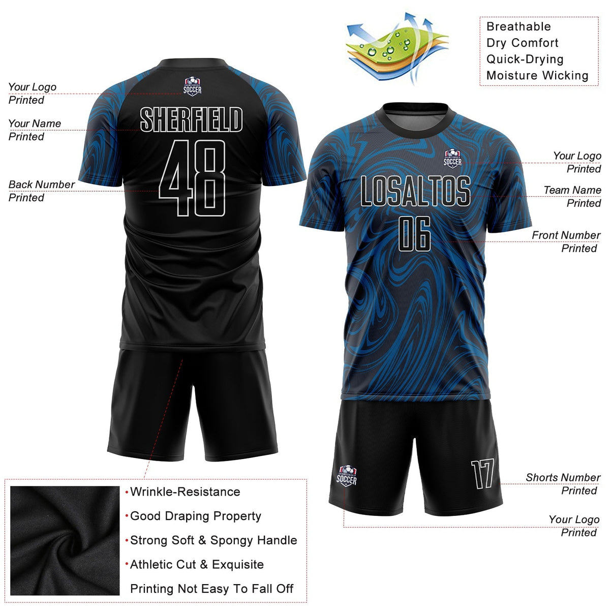 Custom Soccer Jersey - Royal Black-White Sublimation Uniform
