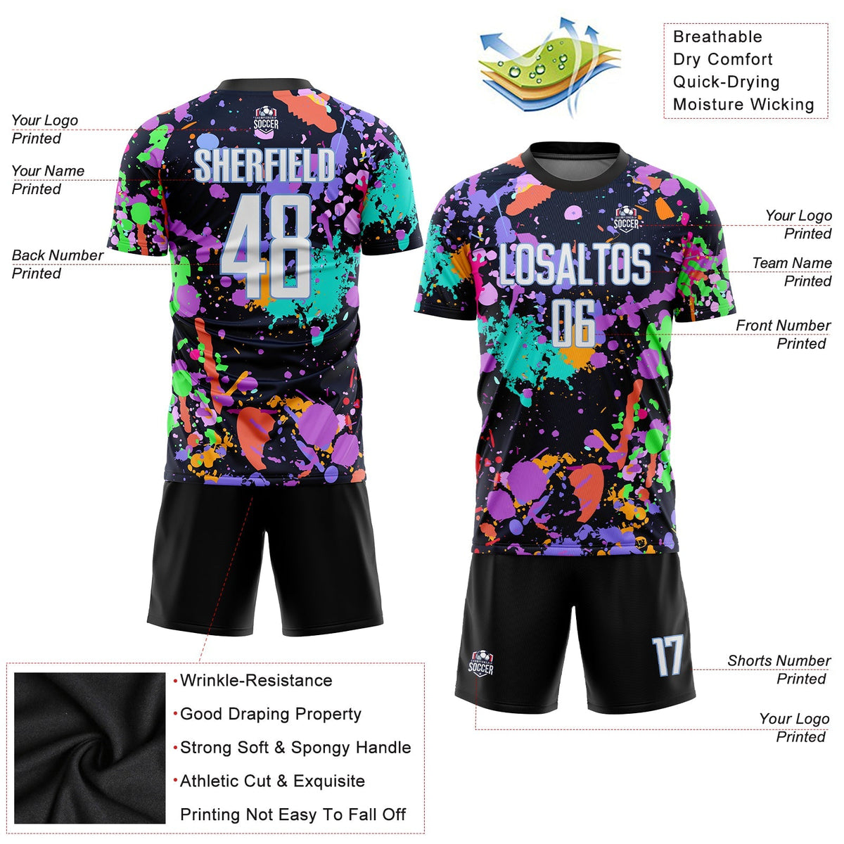 Custom Soccer Jersey - Graffiti Pattern White-Light Blue Sublimation Uniform