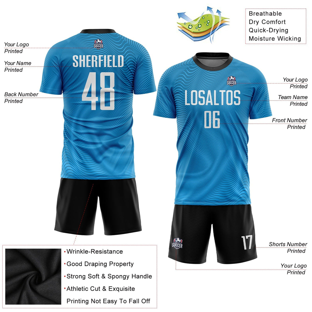 Custom Soccer Jersey - Light Blue White-Black Sublimation Uniform