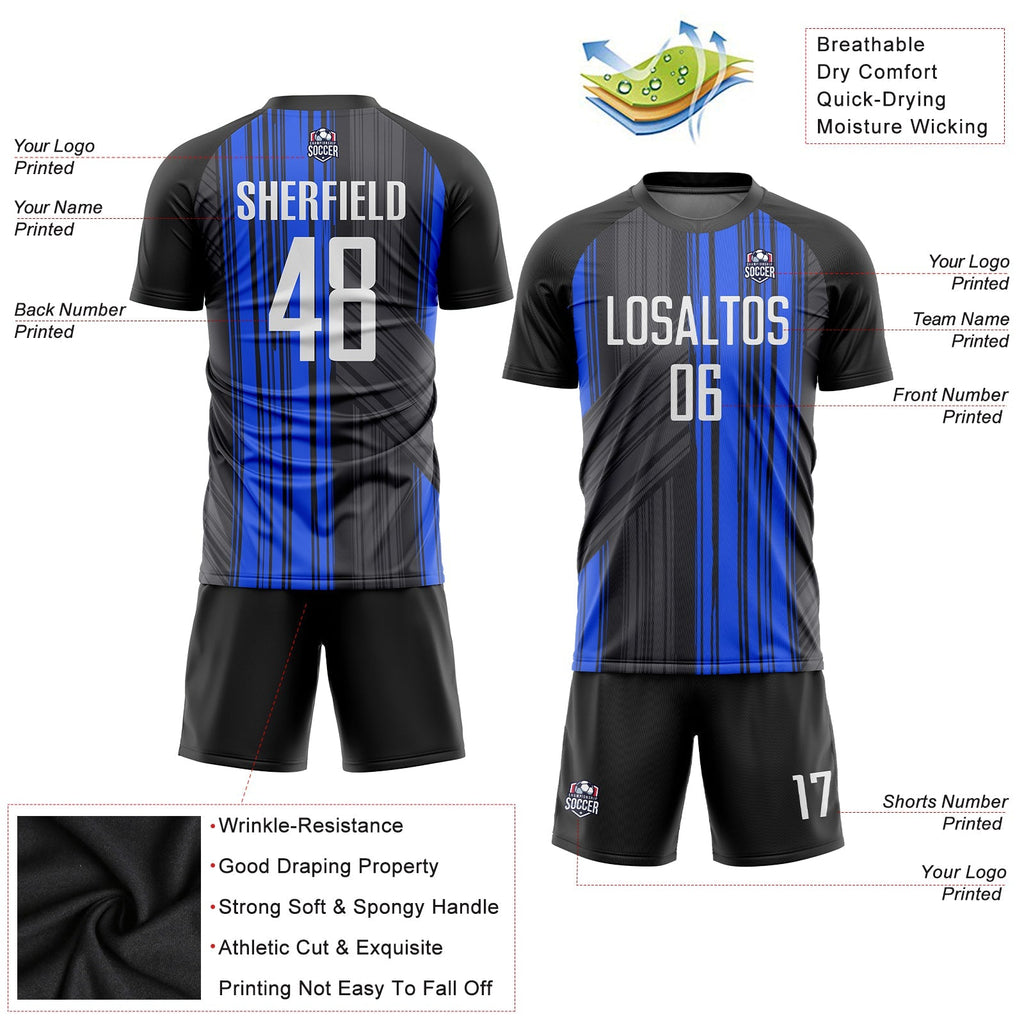 Custom Soccer Jersey - Black White-Royal Sublimation Uniform