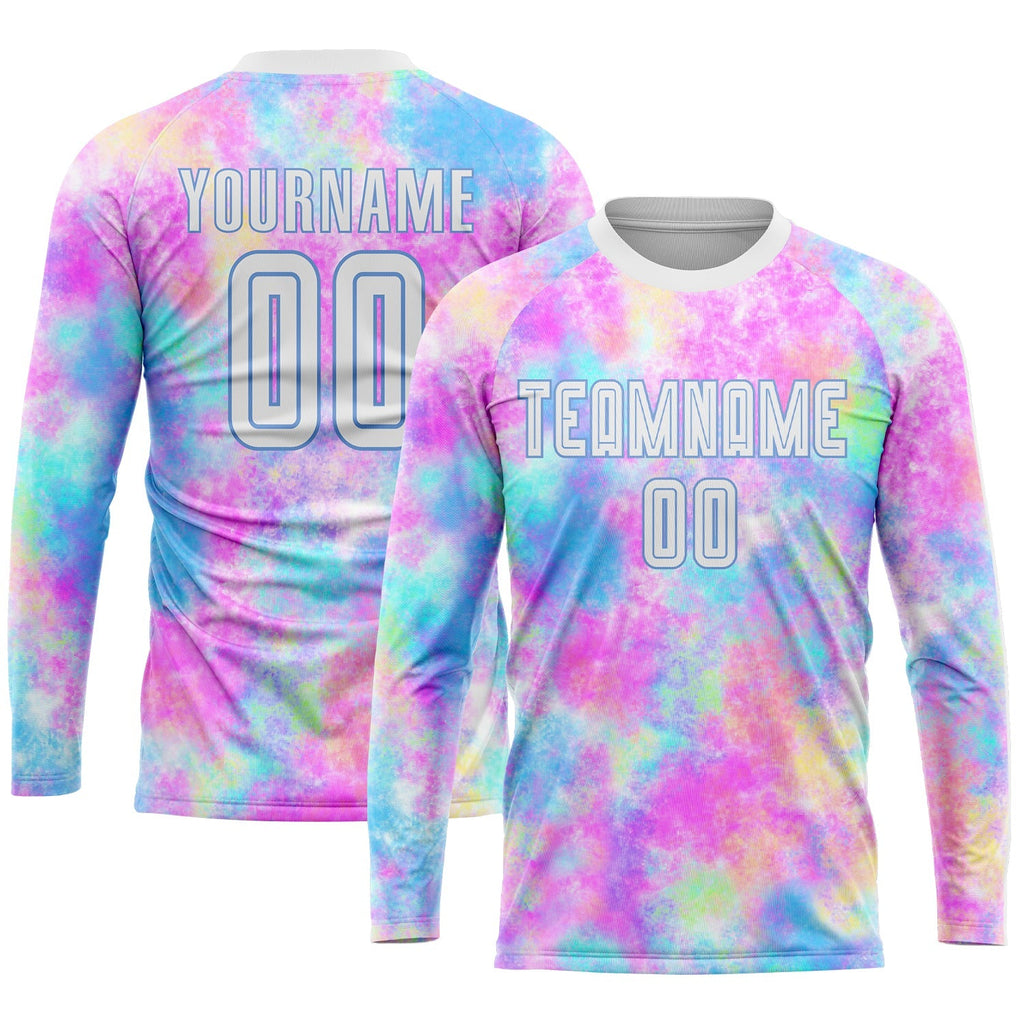 Custom Soccer Jersey - Tie Dye White-Light Blue Sublimation Uniform