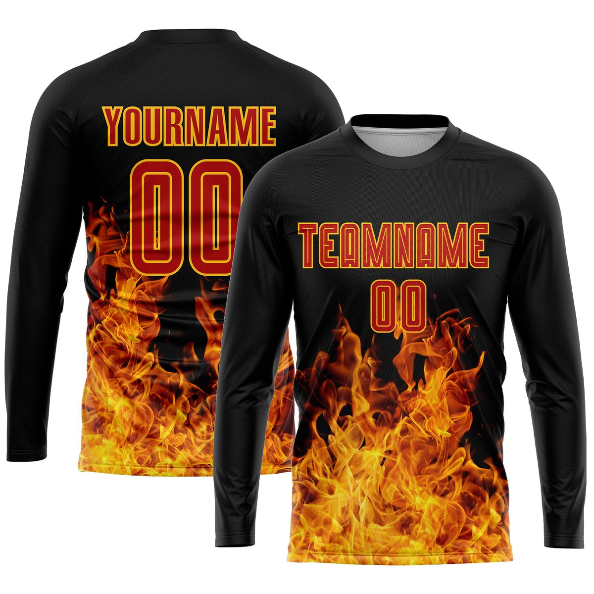 Custom Soccer Jersey - Black Red-Gold Flame Sublimation Uniform