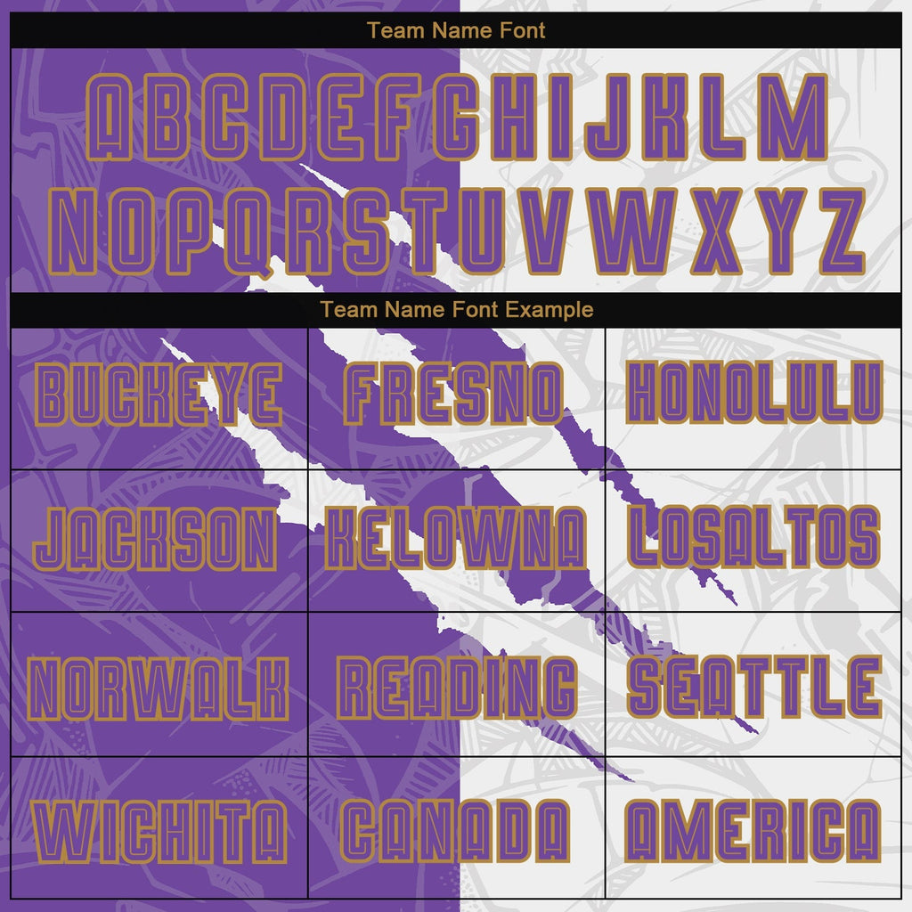 Custom Soccer Jersey - Graffiti Pattern Purple White-Old Gold Scratch Sublimation Uniform