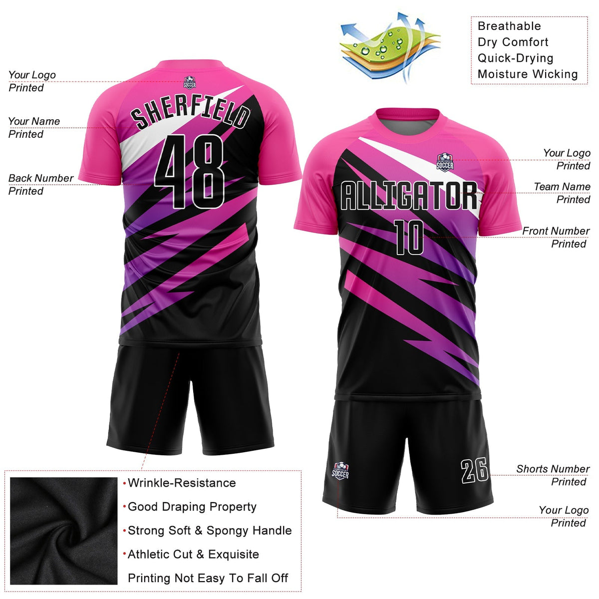Custom Soccer Jersey - Pink Black-White Sublimation Uniform