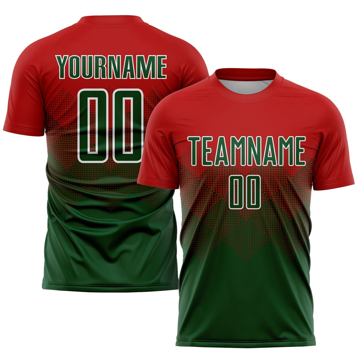 Custom Soccer Jersey - Red Green-White Sublimation Uniform