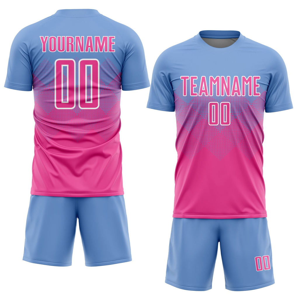 Custom Soccer Jersey - Light Blue Pink-White Sublimation Uniform