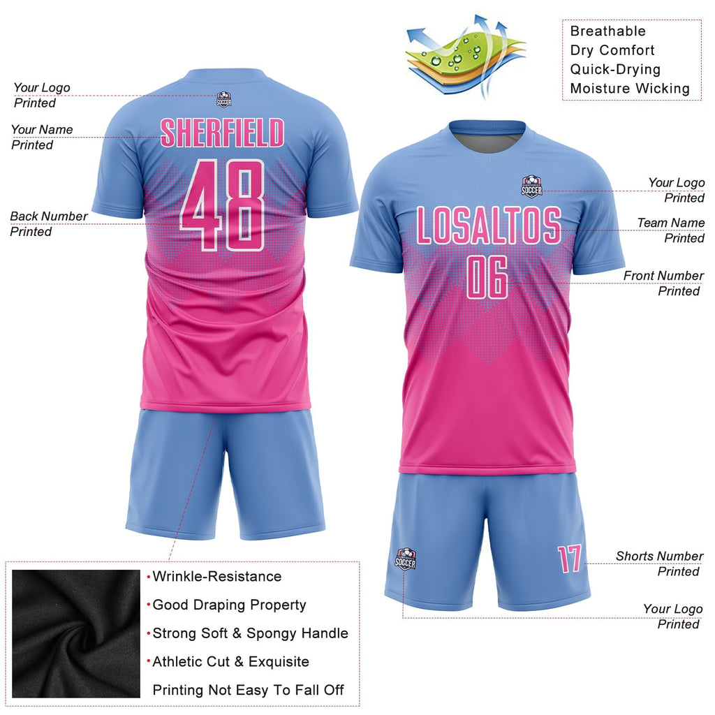 Custom Soccer Jersey - Light Blue Pink-White Sublimation Uniform