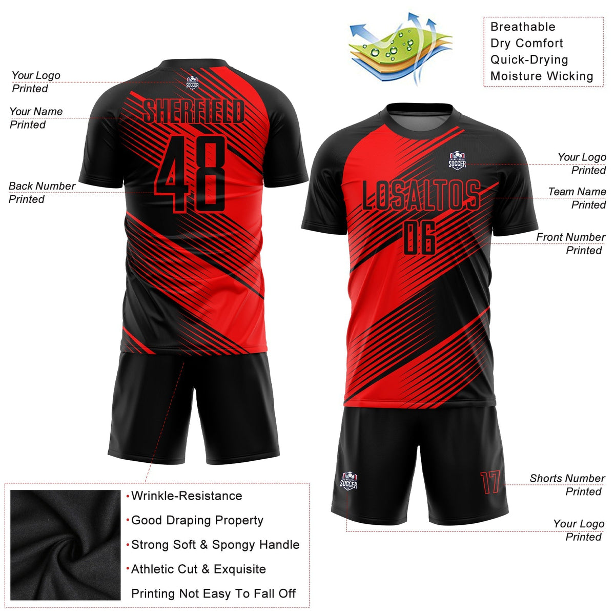 Custom Soccer Jersey - Red Black Sublimation Uniform