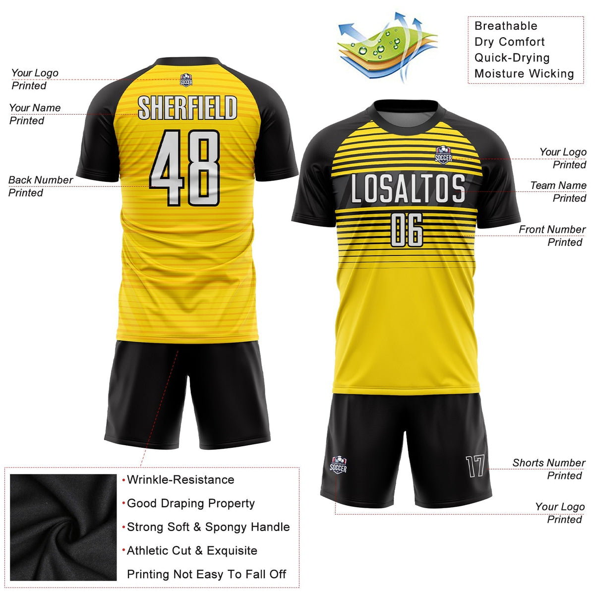 Custom Soccer Jersey - Yellow White-Black Sublimation Uniform