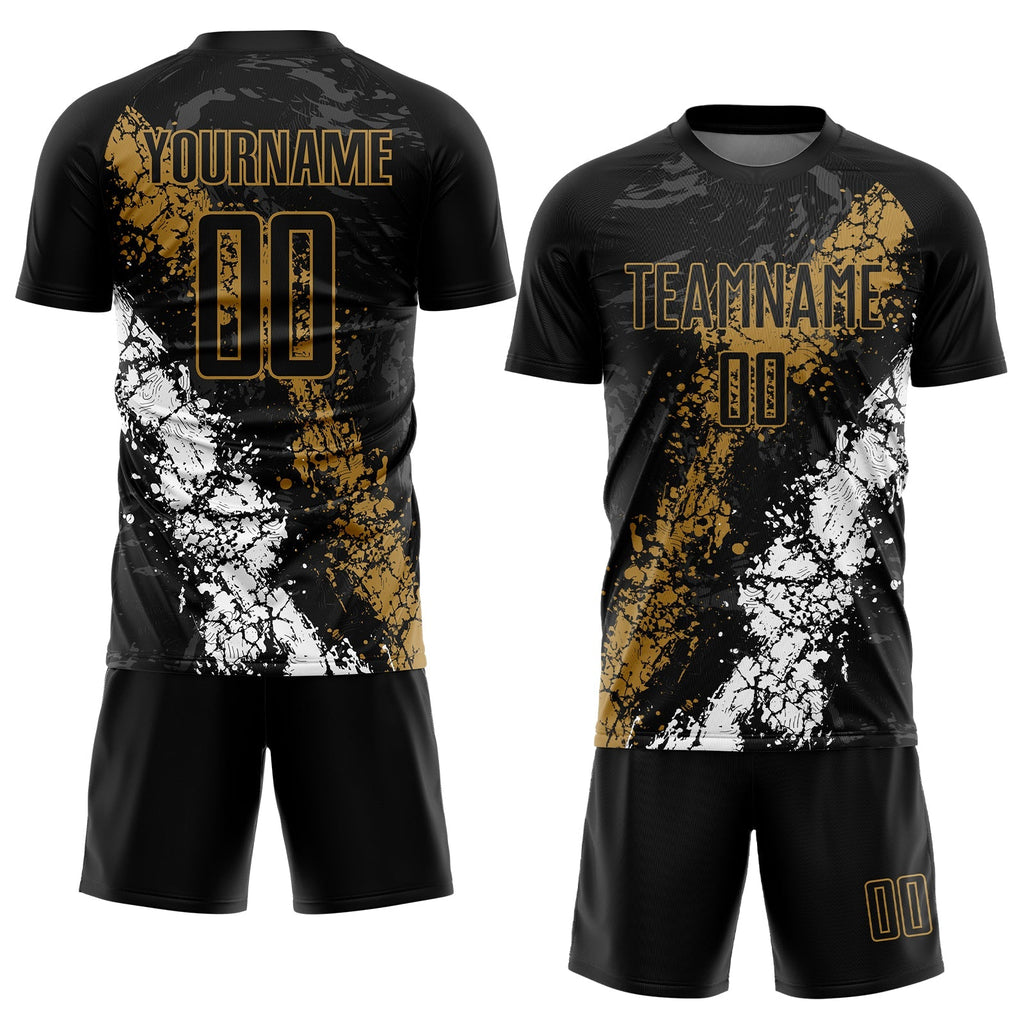Custom Soccer Jersey - Black Old Gold-White Sublimation Uniform