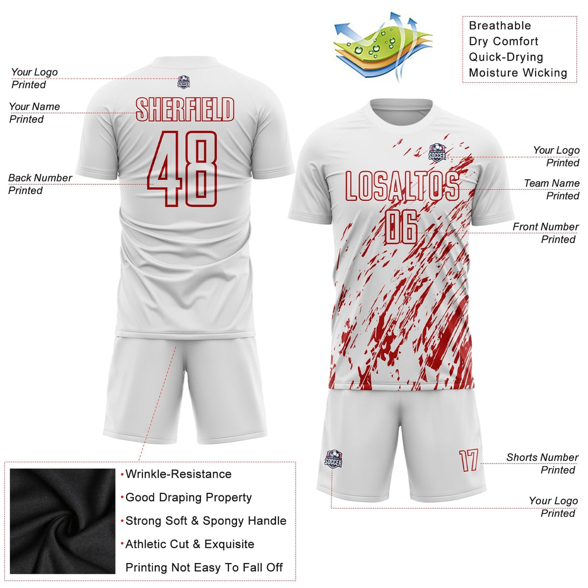 Custom Soccer Jersey - White Red Sublimation Uniform