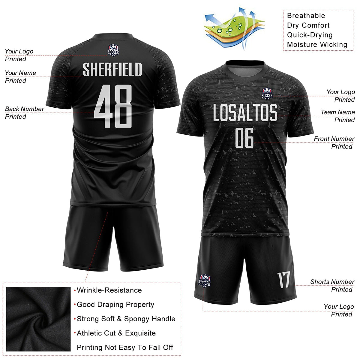 Custom Soccer Jersey - Black White Sublimation Uniform