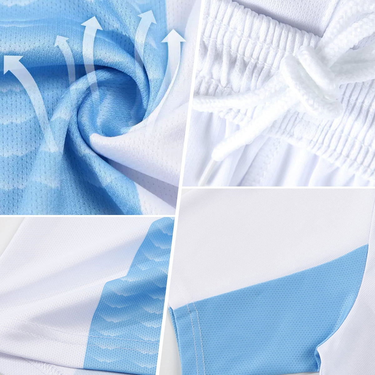Custom Soccer Jersey - Blue Light Blue-White Ethnic Stripes Sublimation Uniform