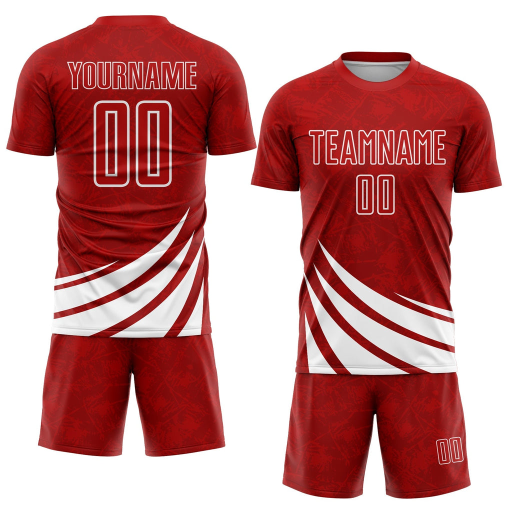 Custom Soccer Jersey - Red White Wind Shapes Sublimation Uniform