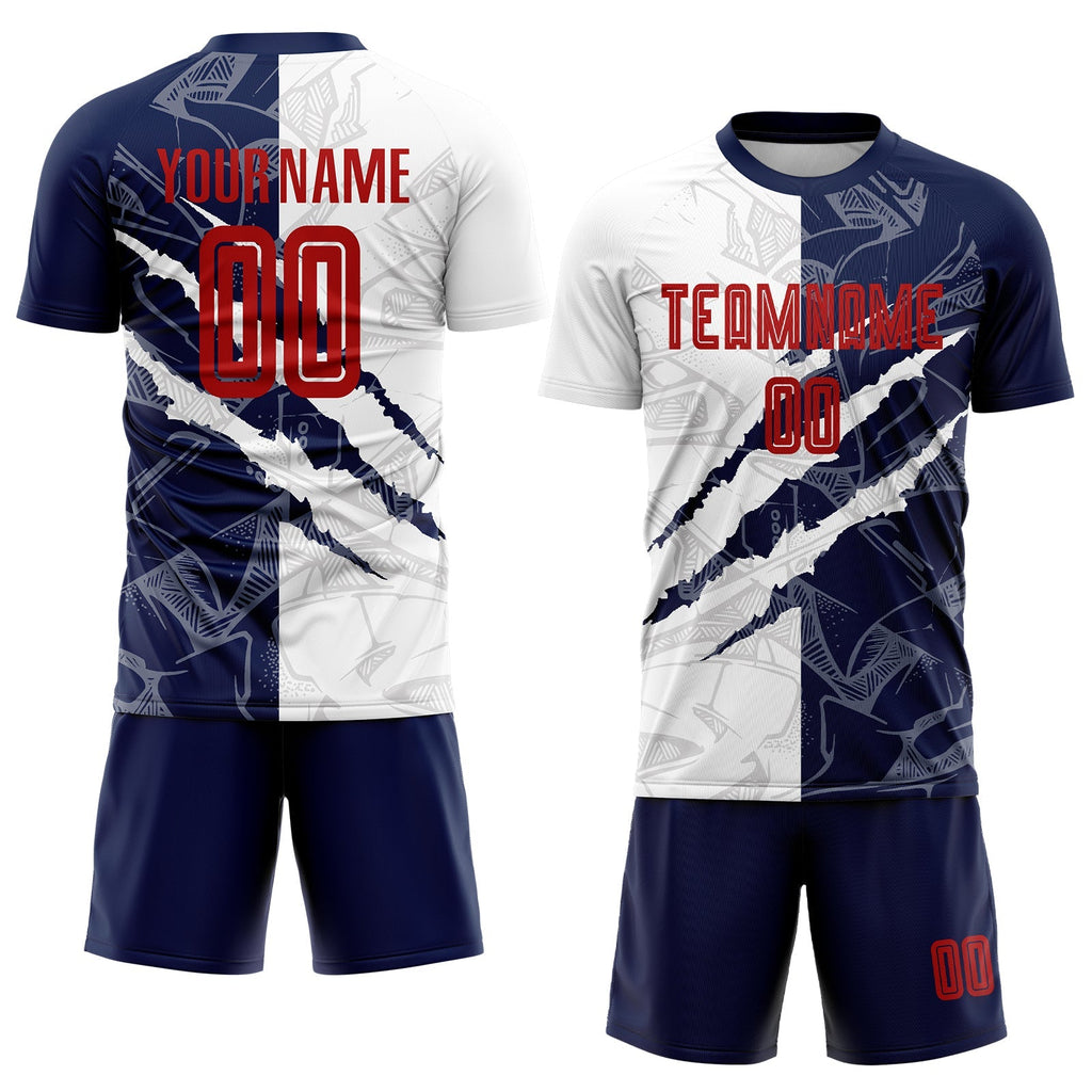 Custom Soccer Jersey - Graffiti Pattern Red-Navy Scratch Sublimation Uniform