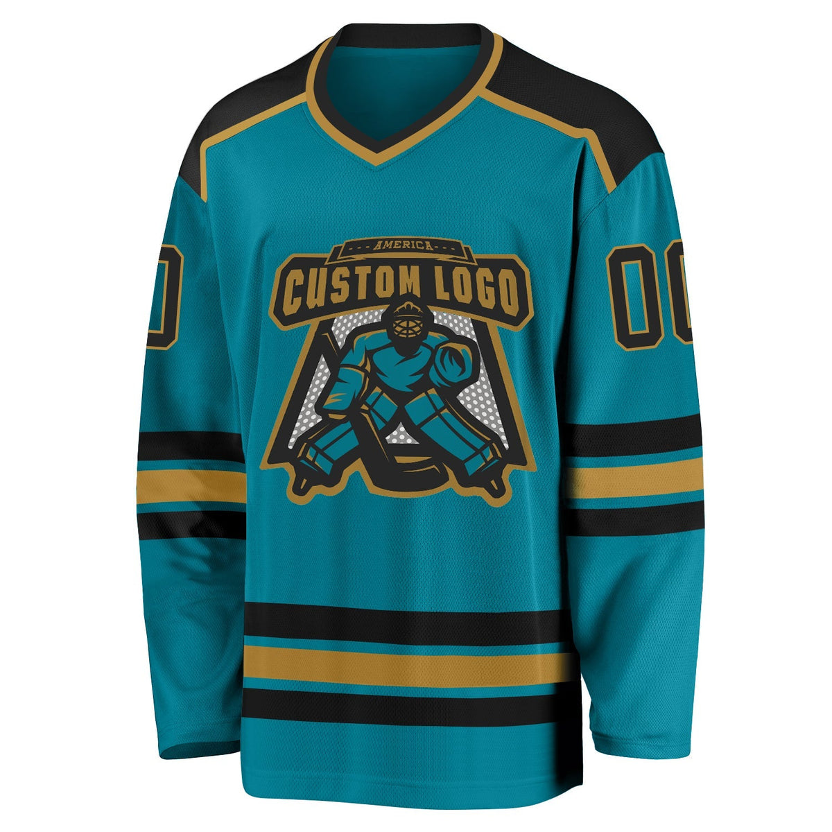 Custom Hockey Jersey - Teal Black-Old Gold