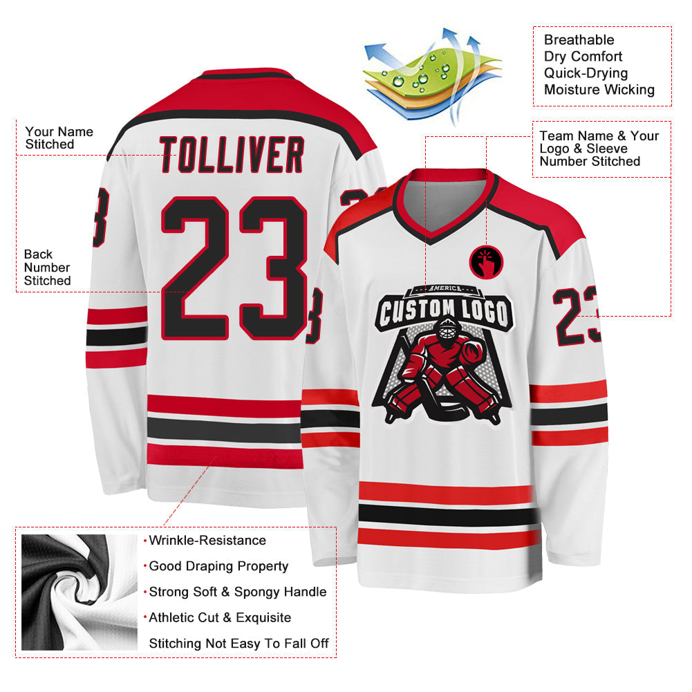 Custom Hockey Jersey - White Black-Red