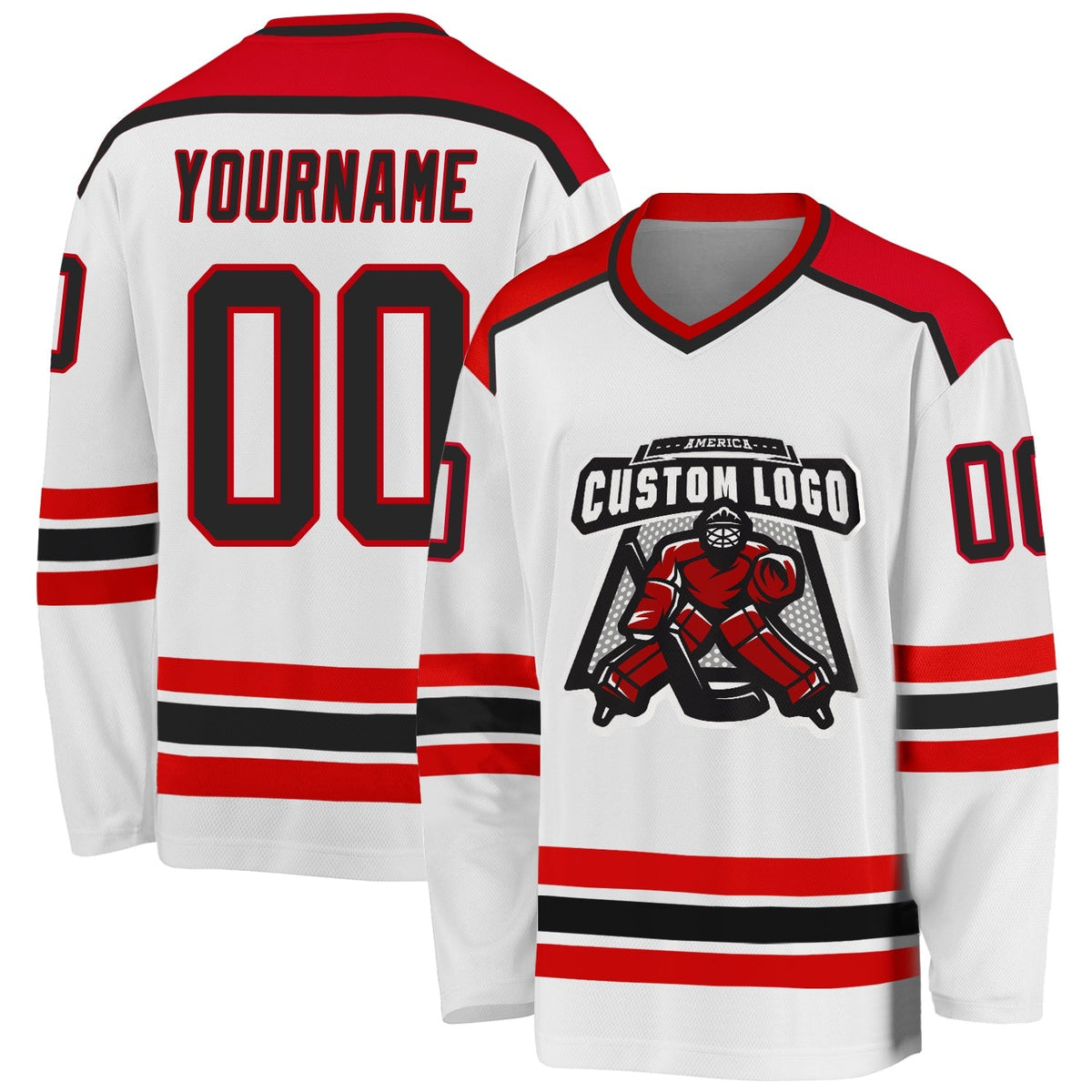 Custom Hockey Jersey - White Black-Red