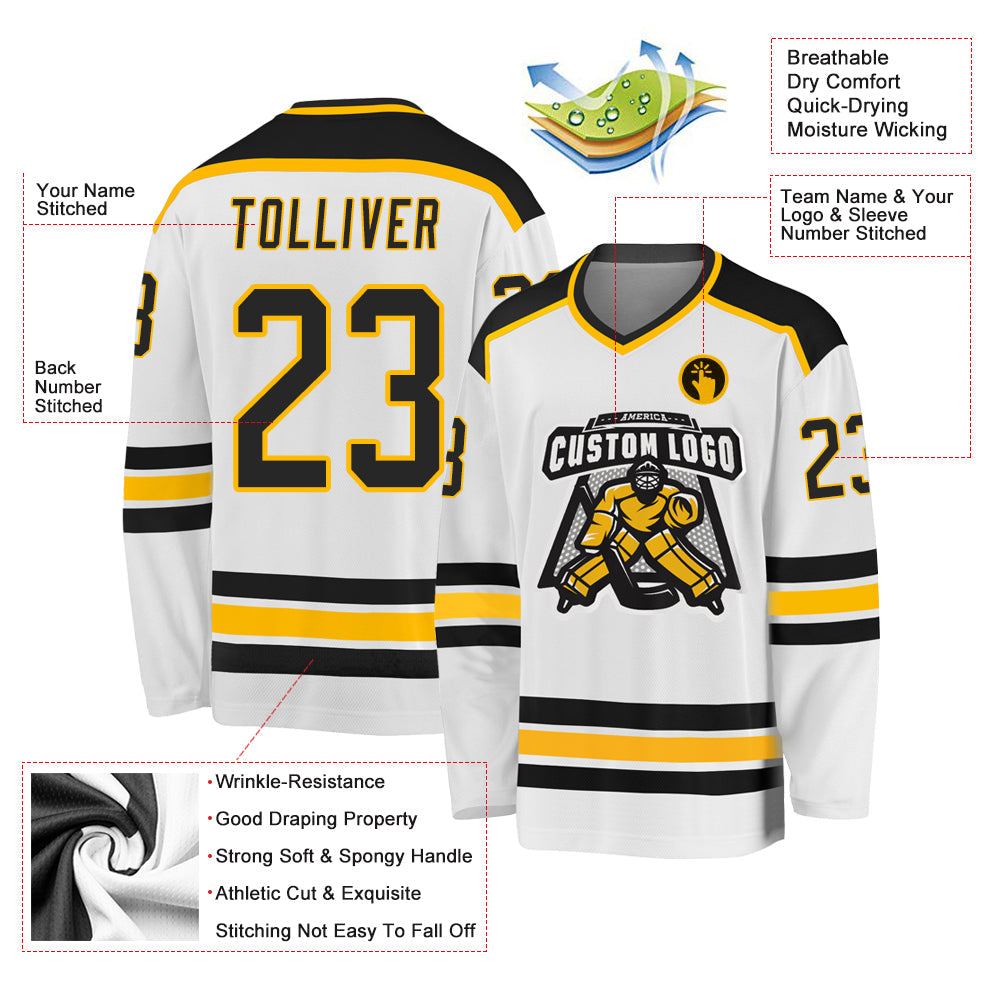 Custom Hockey Jersey - White Black-Gold