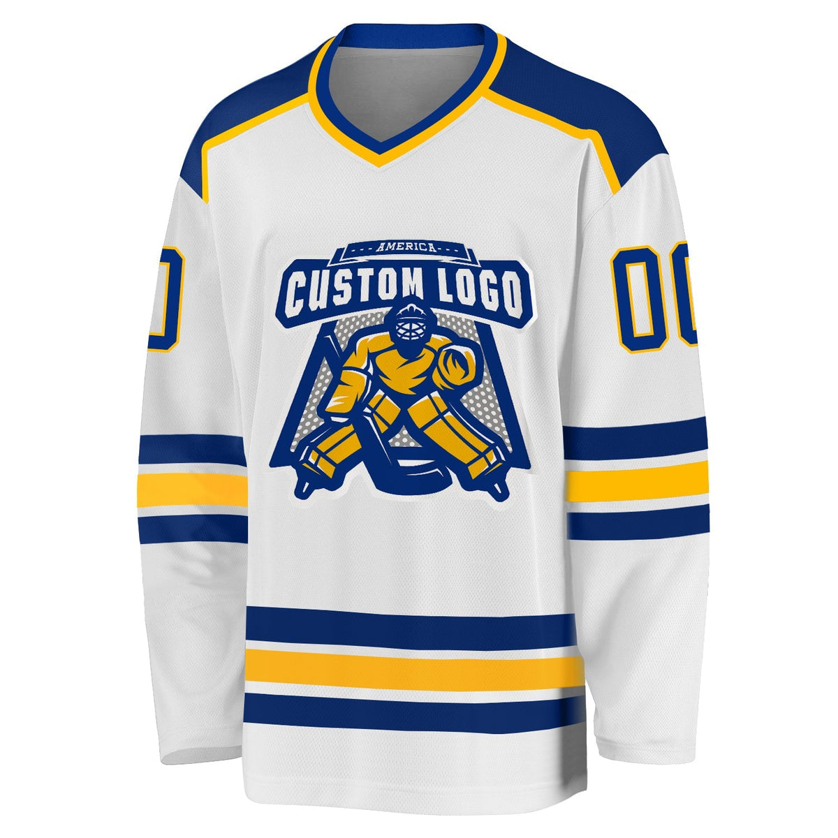 Custom Hockey Jersey - White Royal-Gold