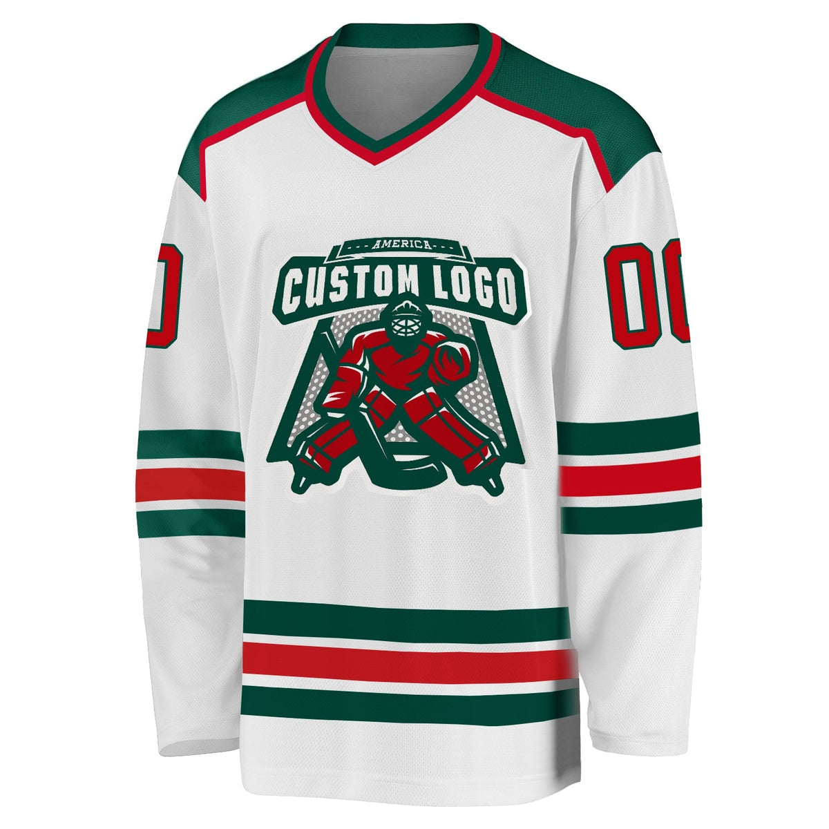 Custom Hockey Jersey - White Red-Green