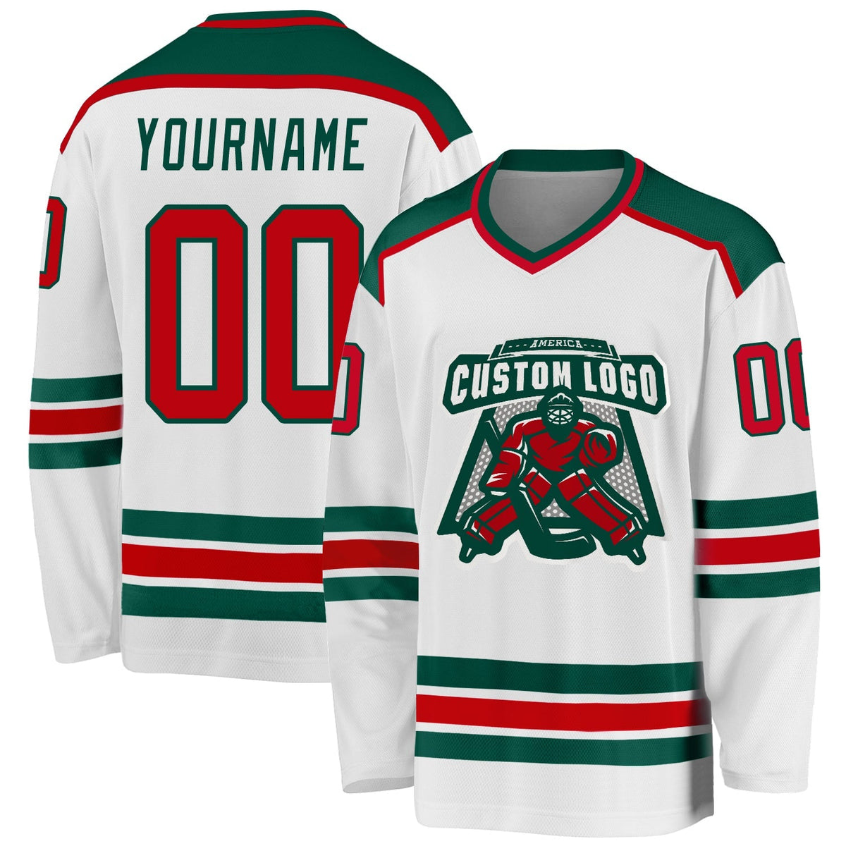 Custom Hockey Jersey - White Red-Green