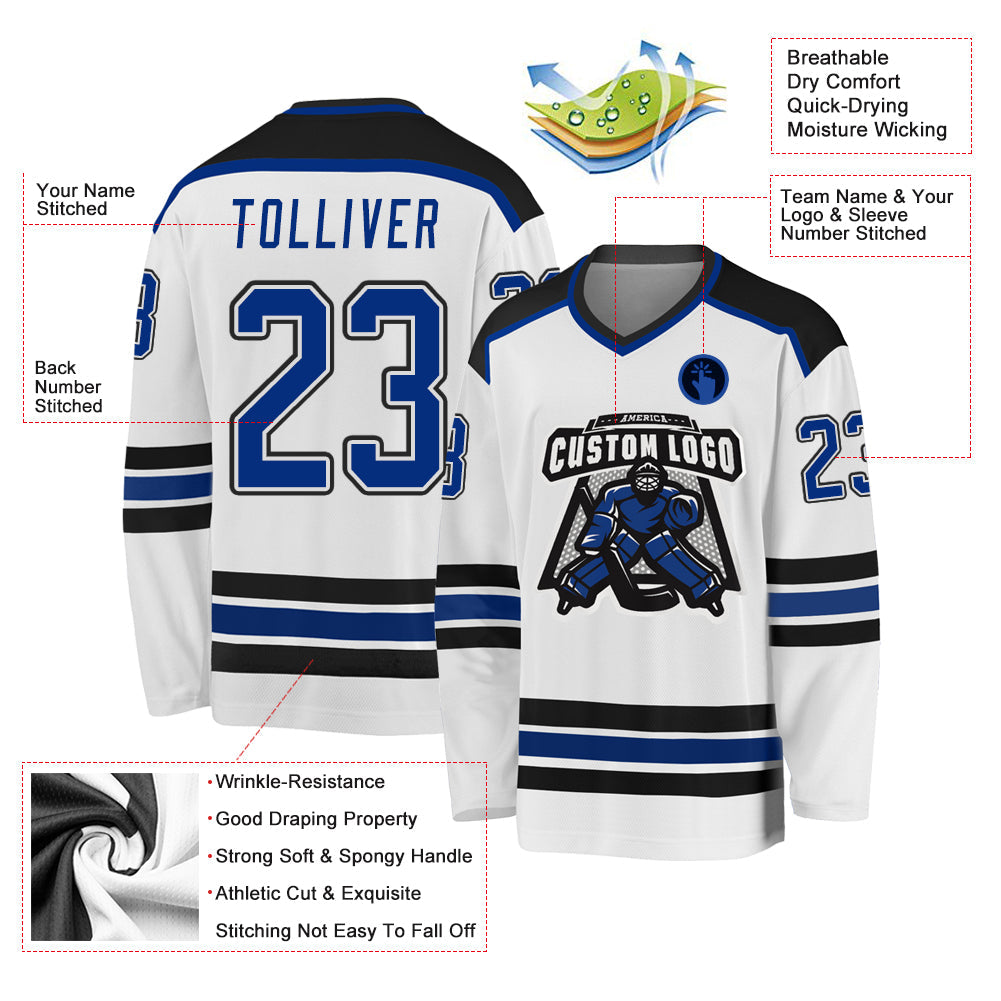Custom Hockey Jersey - White Royal-Black