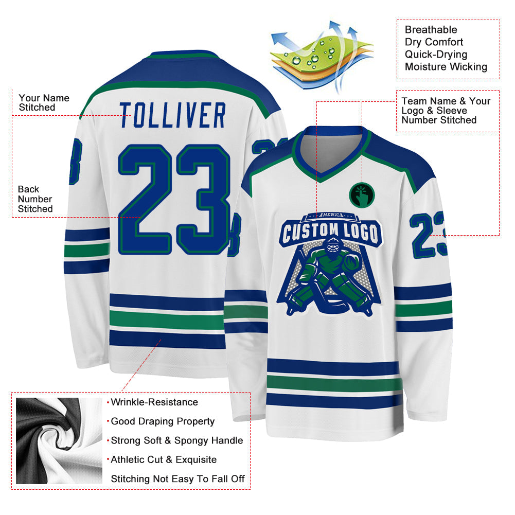 Custom Hockey Jersey - White Royal-Kelly Green