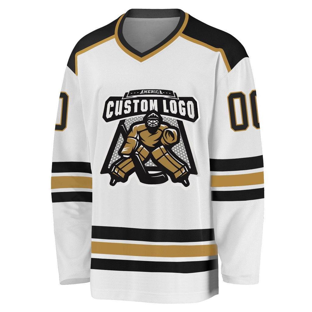 Custom Hockey Jersey - White Black-Old Gold