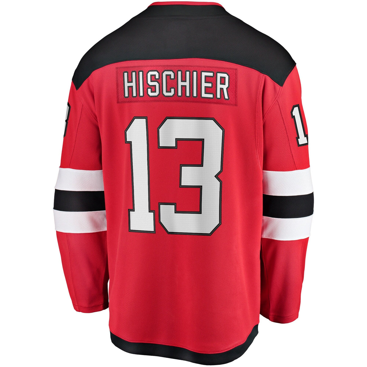 New Jersey Devils Nico Hischier Red Captain Patch Home Breakaway Jersey