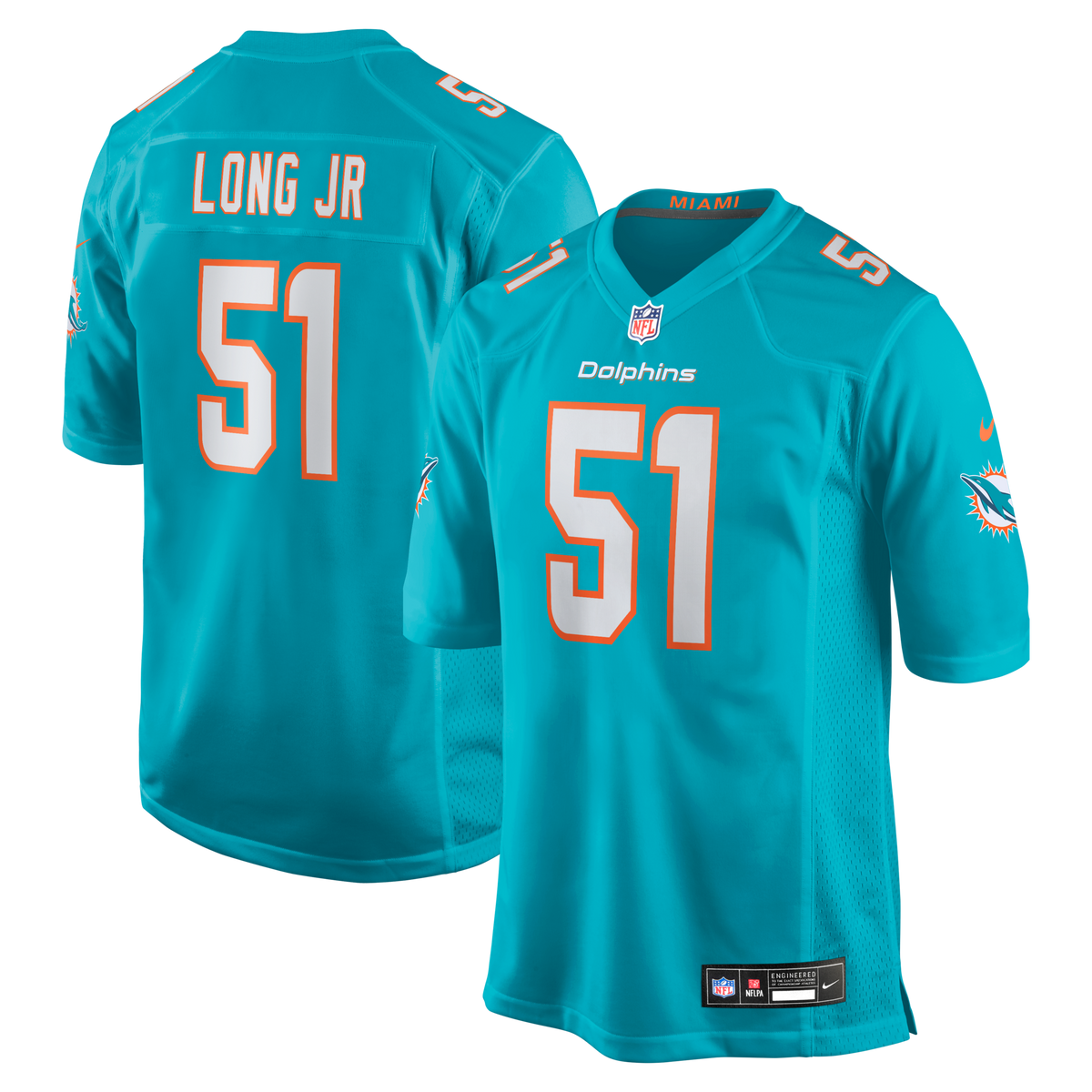 Miami Dolphins David Long Jr. Aqua Game Jersey