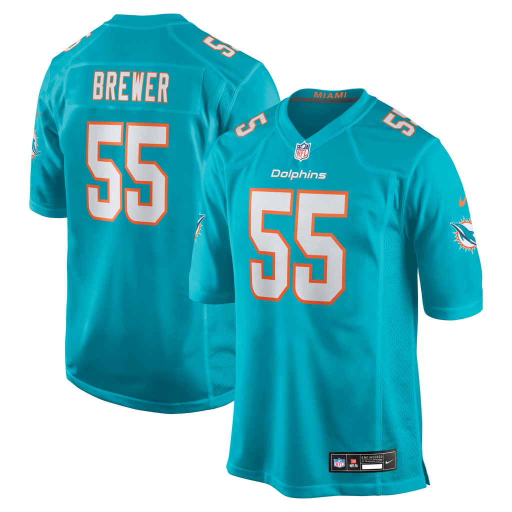 Miami Dolphins Aaron Brewer Aqua Game Jersey