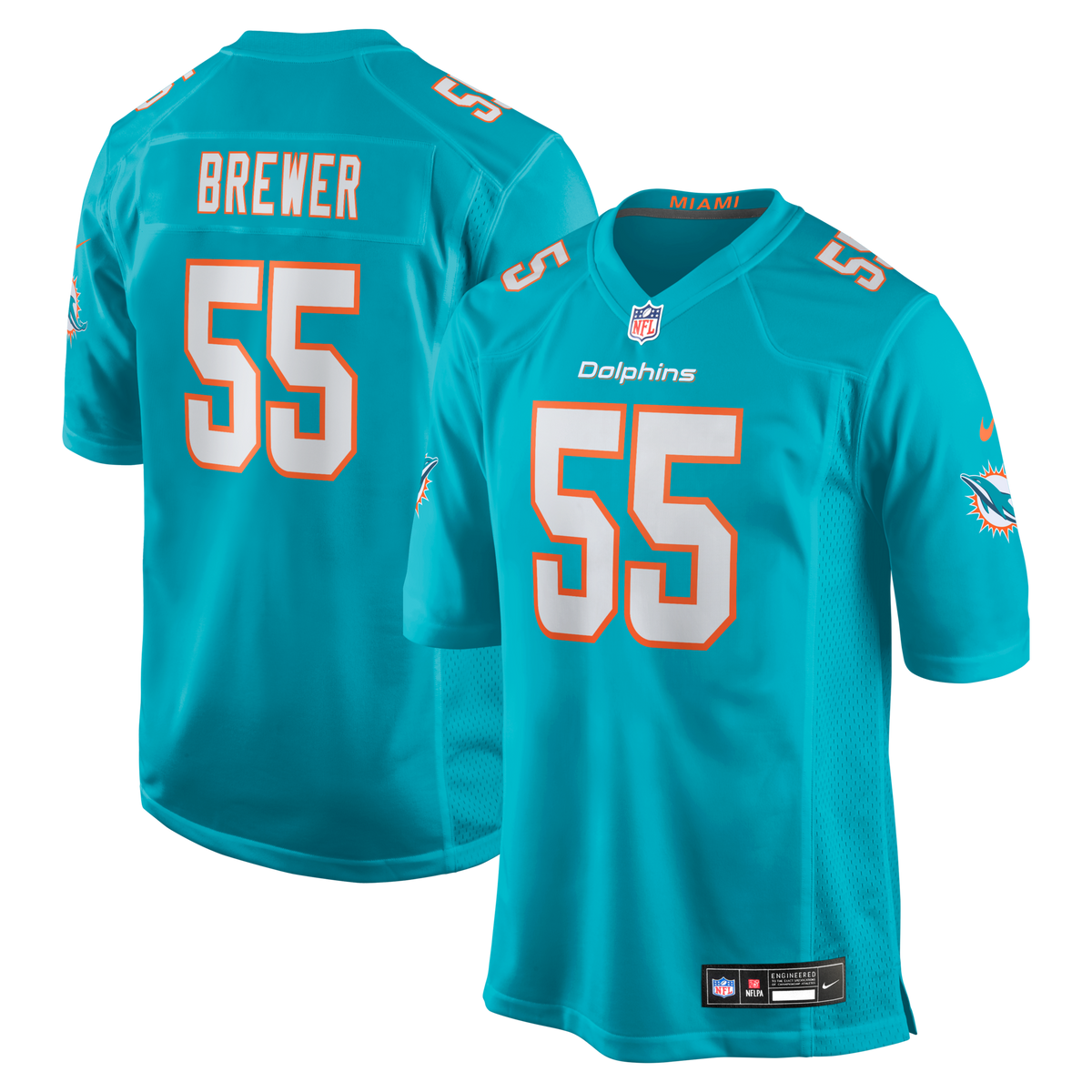 Miami Dolphins Aaron Brewer Aqua Game Jersey