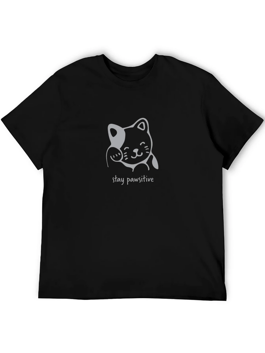 Stay Pawsitive Cat Graphic Tee - Black
