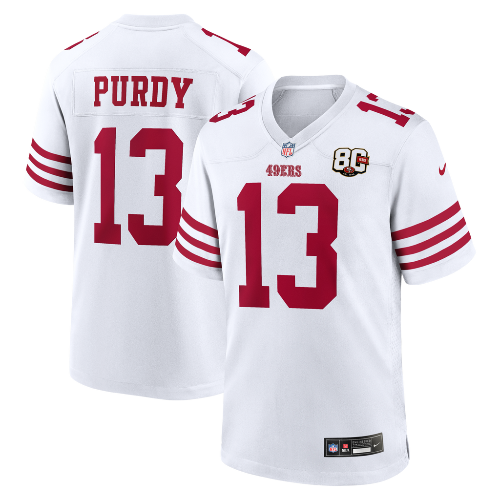 San Francisco 49ers Brock Purdy White 80th Anniversary Game Jersey