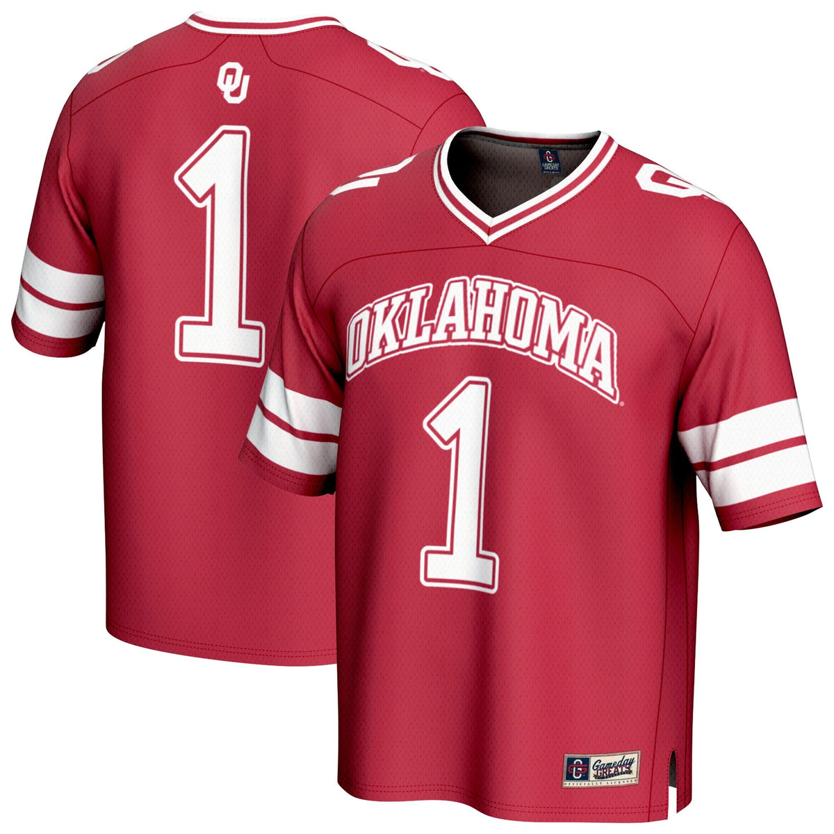 #1 Oklahoma Sooners Lightweight Collegiate Football Fashion Jersey - Crimson